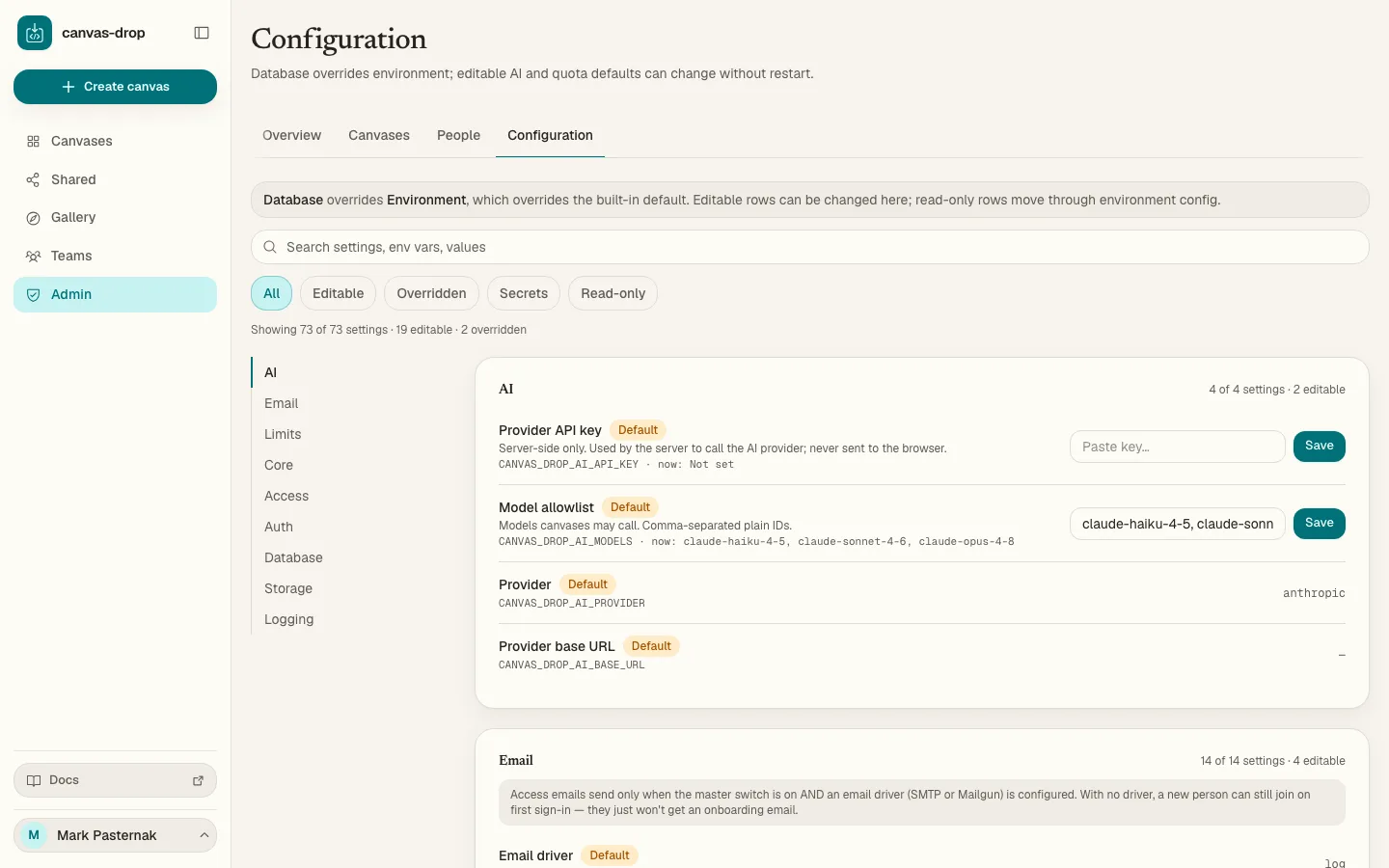 Admin & control. Tune quotas, manage members, and set who can publish, all from the admin console.