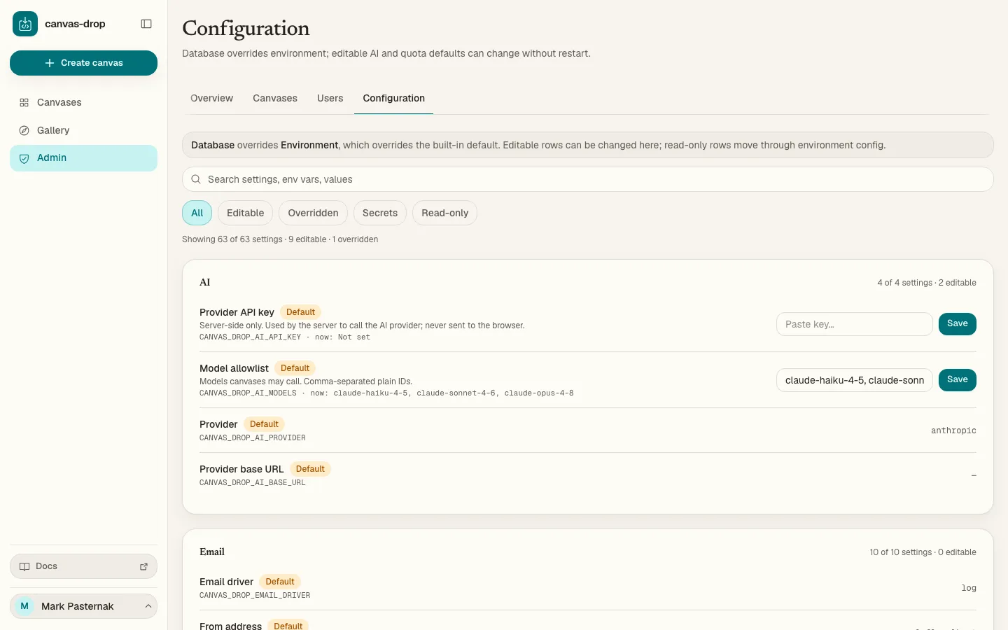 Admin & control. Tune quotas, manage members, and set who can publish, all from the admin console.