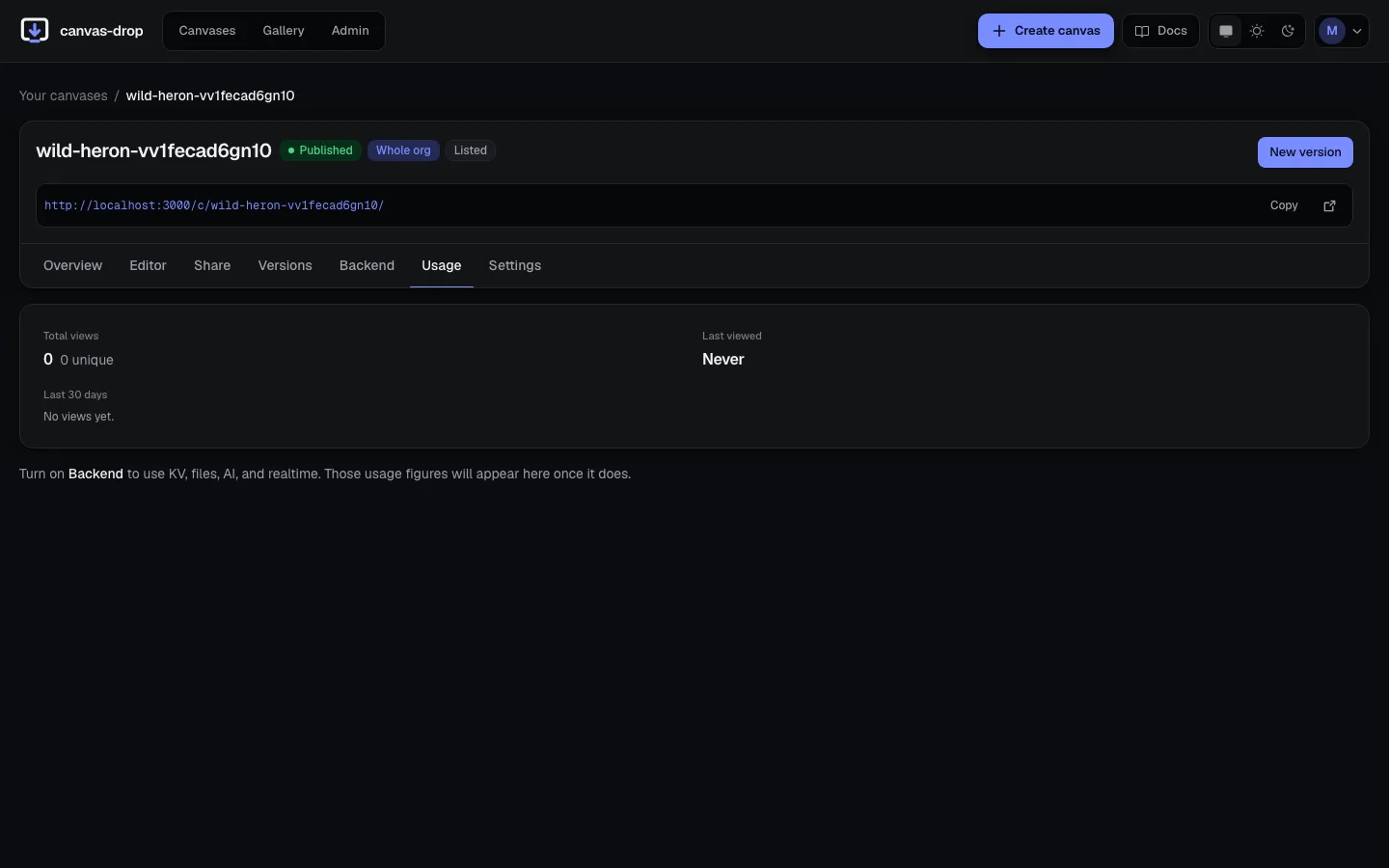 Usage insight. See what's actually getting used, per canvas. No guesswork.